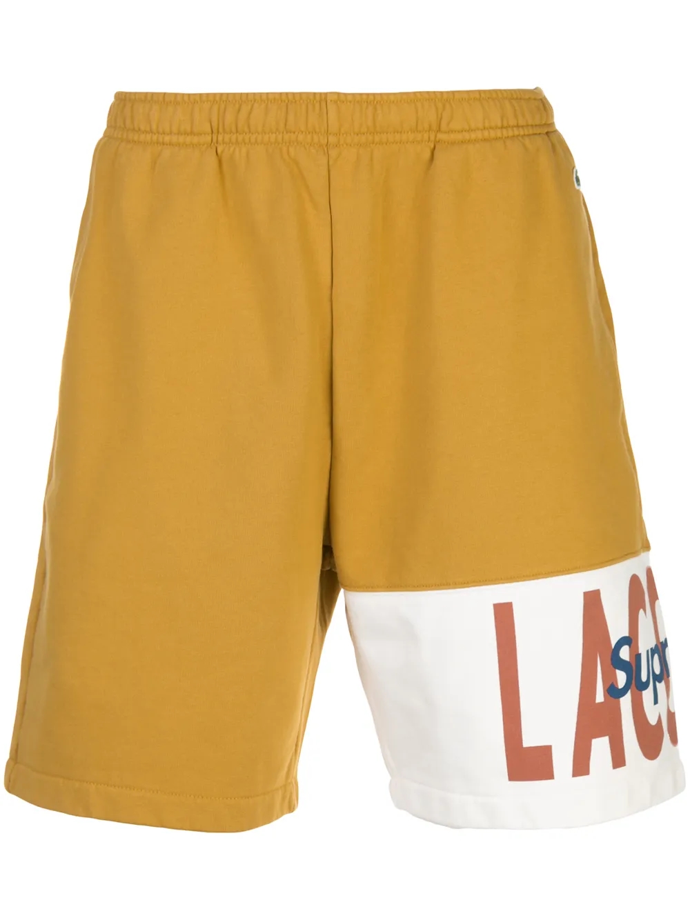 Supreme x Lacoste logo-panel track shorts front view