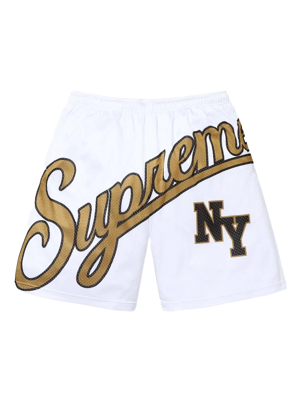 Supreme Big Script mesh shorts front view